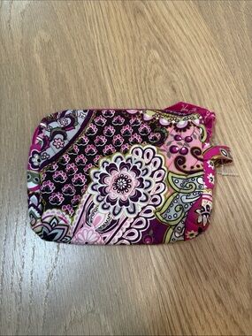 Vera Bradley Pink Paisley Quilted Cosmetic Pouch with Floral Medallion